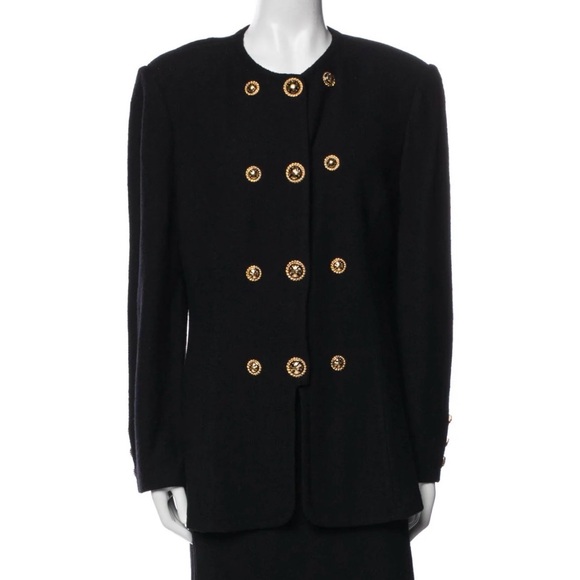 Old Money St. John By Marie Gray Black Santana Knit Jacket Gold Crest Buttons - Picture 8 of 8